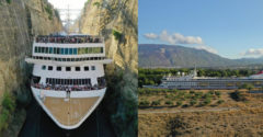 Výletná loď široká 22,5 metra sa dokázala preplaviť cez Korintský prieplav v Grécku
