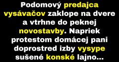 Podomový predajca vysype u zákazníčky konské lajno (Vtip)