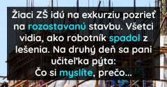 Robotník spadol z lešenia počas exkurzie žiakov na stavbe (Vtip)