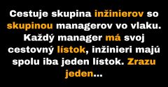 Skupina inžinierov a managerov cestuje vo vlaku (Vtip)