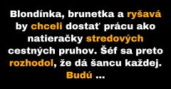 Blondína, bruneta a ryšavá sa stanú natieračkami cestných pruhov (Vtip)