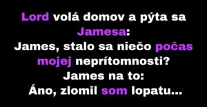 James oznámi Lordovi stav domácnosti počas jeho neprítomnosti (Vtip)