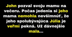 Mama na večeri u syna spoznala jeho peknú spolubývajúcu (Vtip)