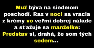 Opitý muž si privoláva výťah na siedme poschodie (Vtip)