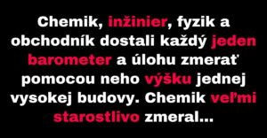 Chemik, inžinier, fyzik a obchodník merajú budovu (Vtip)