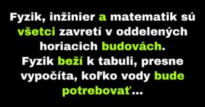 Fyzik, inžinier a matematik sa snažia uhasiť požiar (Vtip)