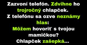 Trojročný chlapček zdvihne telefón (Vtip)