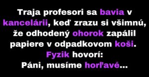 Fyzik, chemik a štatistik hasia horiace papiere (Vtip)