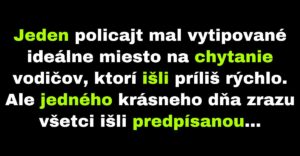 Policajt sa čuduje, prečo idú všetci vodiči predpísanou rýchlosťou (Vtip)