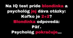 Psychológ pomocou testu zisťuje IQ blondíny (Vtip)