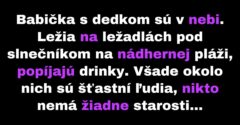 Dedko nečakane prekazí manželský oddych na pláži v nebi (Vtip)