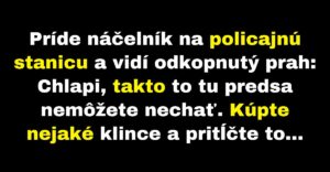 Policajt sa snaží pritĺcť klincami prah (Vtip)