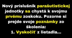 Vojakovi sa počas zoskoku nedarí otvoriť padák (Vtip)