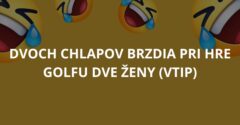 Dvoch chlapov brzdia pri hre golfu dve ženy (Vtip)