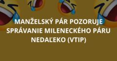 Manželský pár pozoruje správanie mileneckého páru nedaľeko (Vtip)
